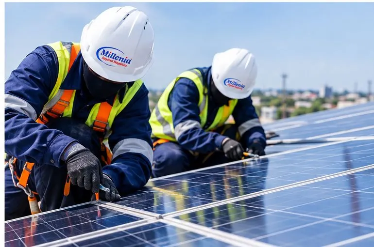 Solar power installation by a Millenia field team